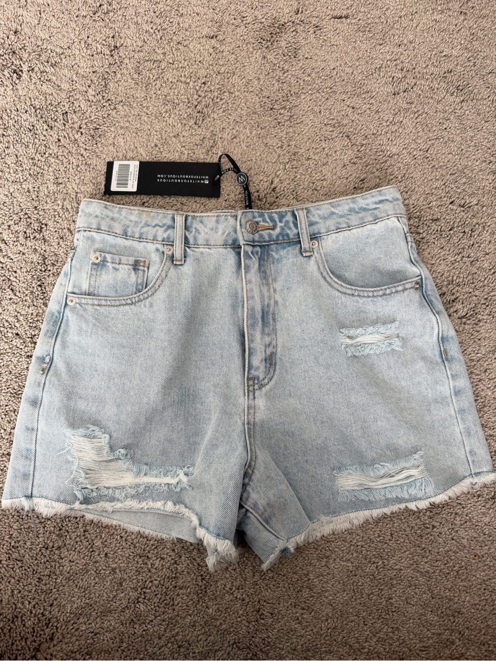White Fox Boutique Light Blue Distressed High-Rise Jean Shorts